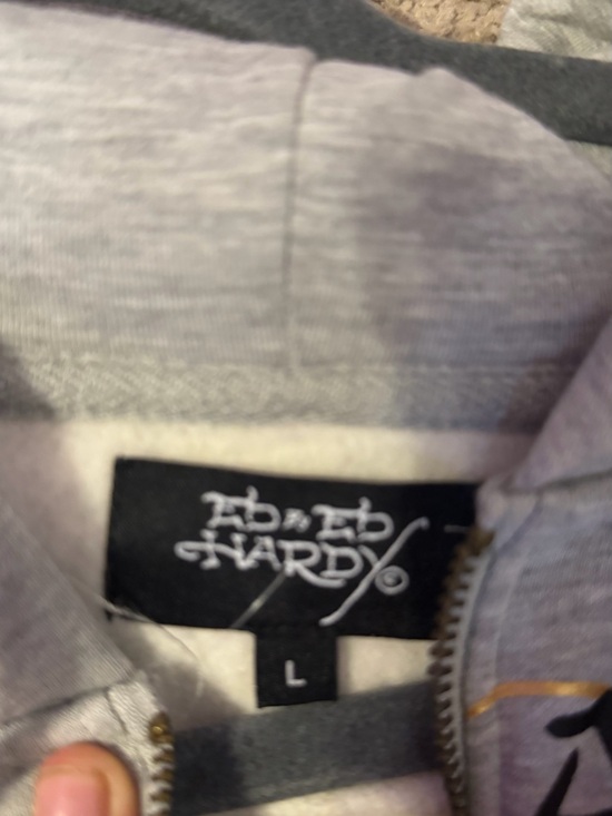 Ed Hardy Jackets & Blazers - Ed Hardy Light Gray Zip Hoodie with Dark Gray Trim